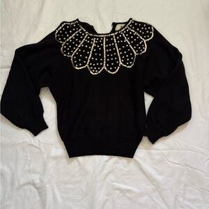 Vintage Elegant Black Sweater with Pearl Detailing